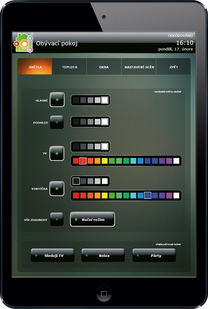 inteligentní instalace ovlávání obýváku